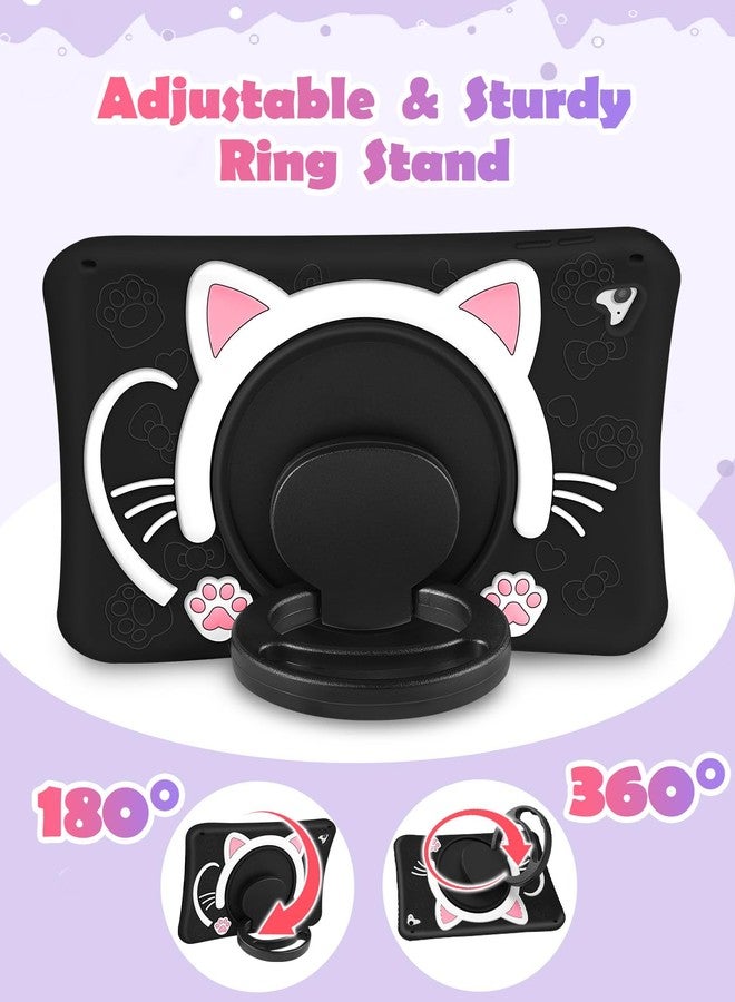 Wazzasoft for iPad 6th Generation/Air 2/ Pro 9.7 Inch Case Girls Cute Black Cat Cover Girly Kawaii with Rotating Handle Stand & Strap Silicone Funda for iPad Cases 6th Gen/Air2/Pro 9.7” - Image 4